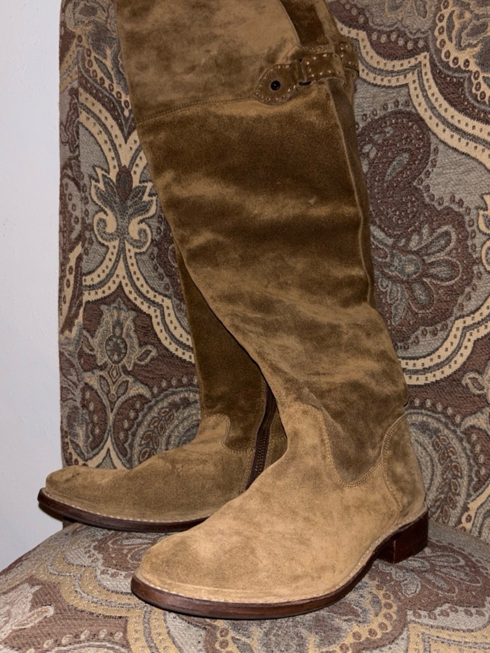 Frye Tall Over-the-Knee Suede Boots in Tan Brown